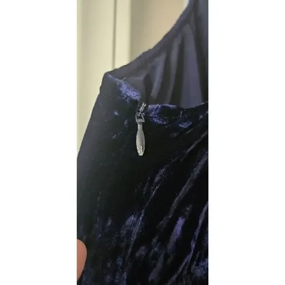 Madewell Navy Blue Crushed Velvet Slip Dress Criss Cross Back Midi Size M - Picture 3 of 9